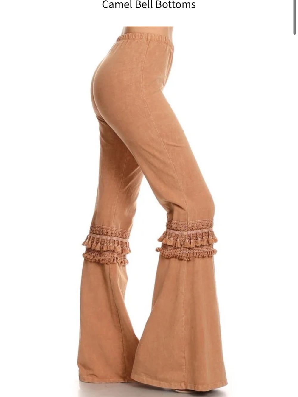 Tassel Trim Camel Bell Bottoms - Women Pants & Jumpsuits